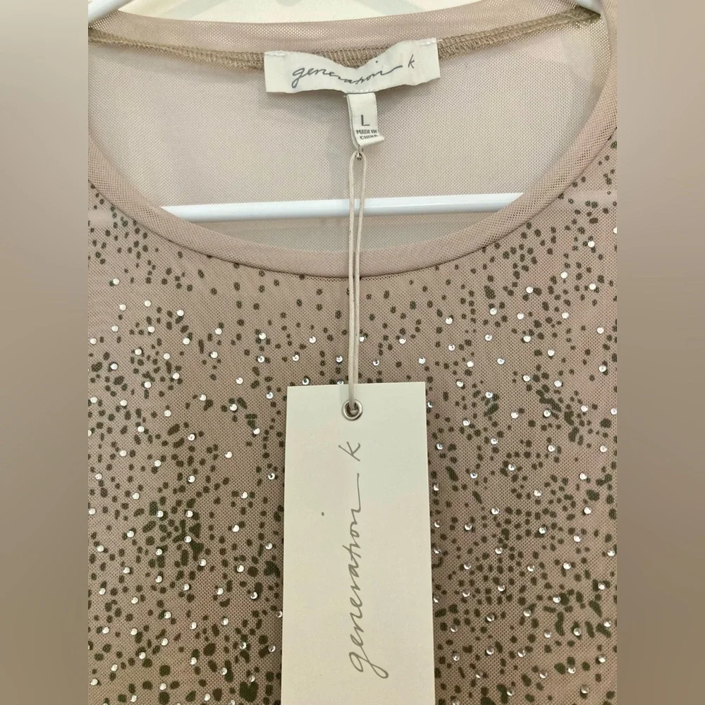 Generation K Tan Embellished Sheer Long Sleeve Top size L - Picture 6 of 6